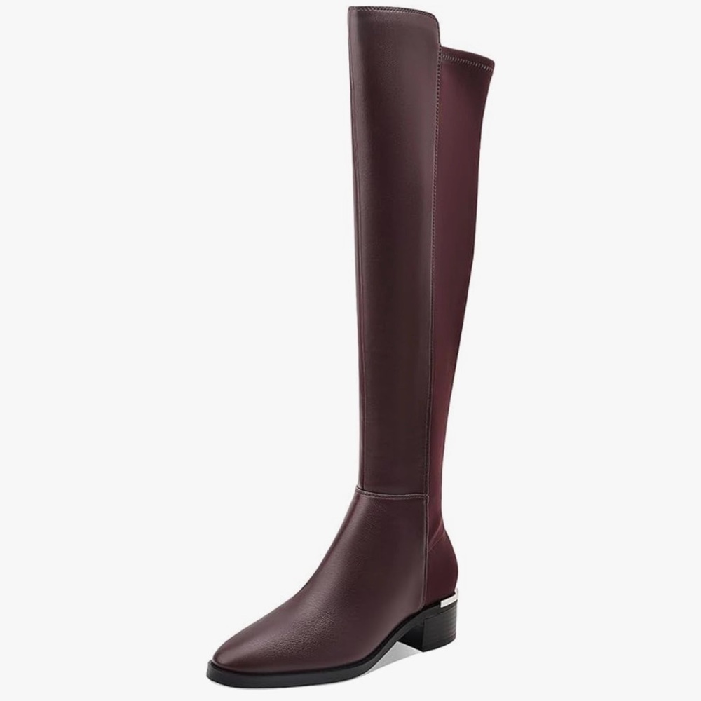Motimoden Over the Knee High Chunky Heel Round Toe Low Boots with Stretchy Panel